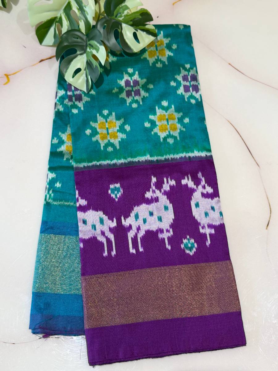 Teal Purple Deer Ikat Lehenga – Medium 36 Inch