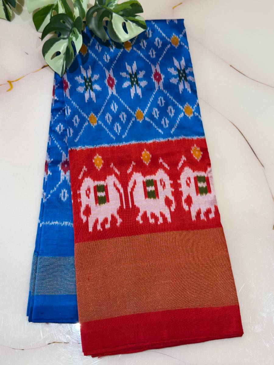Blue Red Elephant Ikat Lehenga – Medium 36 Inch
