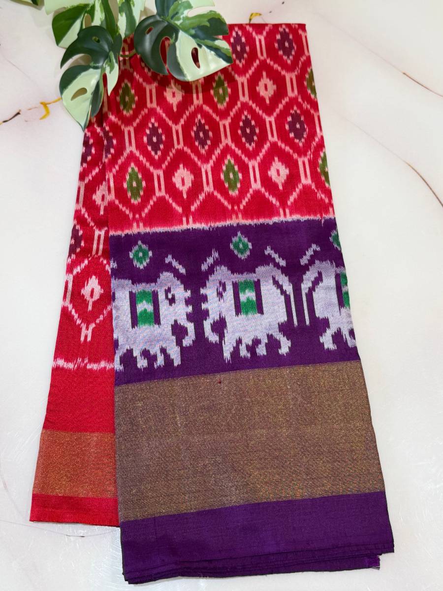 Red Purple Elephant Ikat Lehenga – Medium 36 Inch