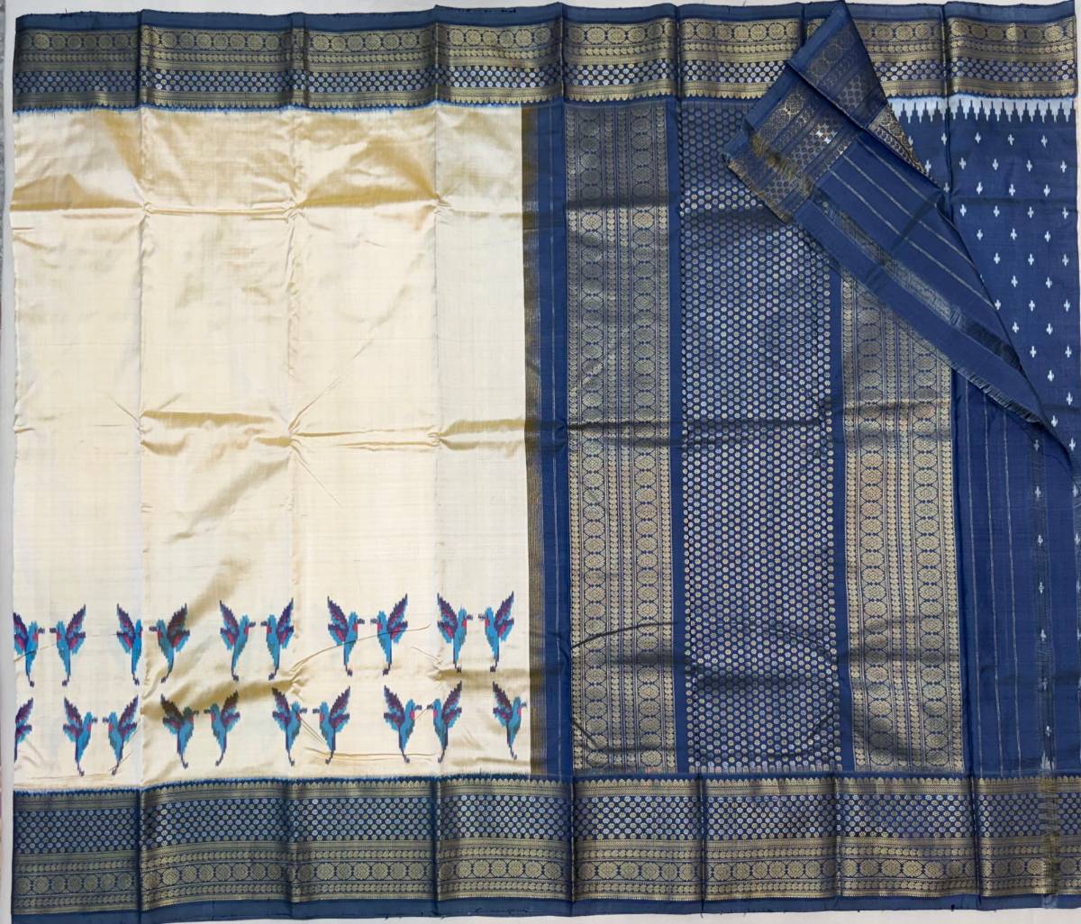 Ivory Neel Patra Ikat Kanchi Fusion Saree