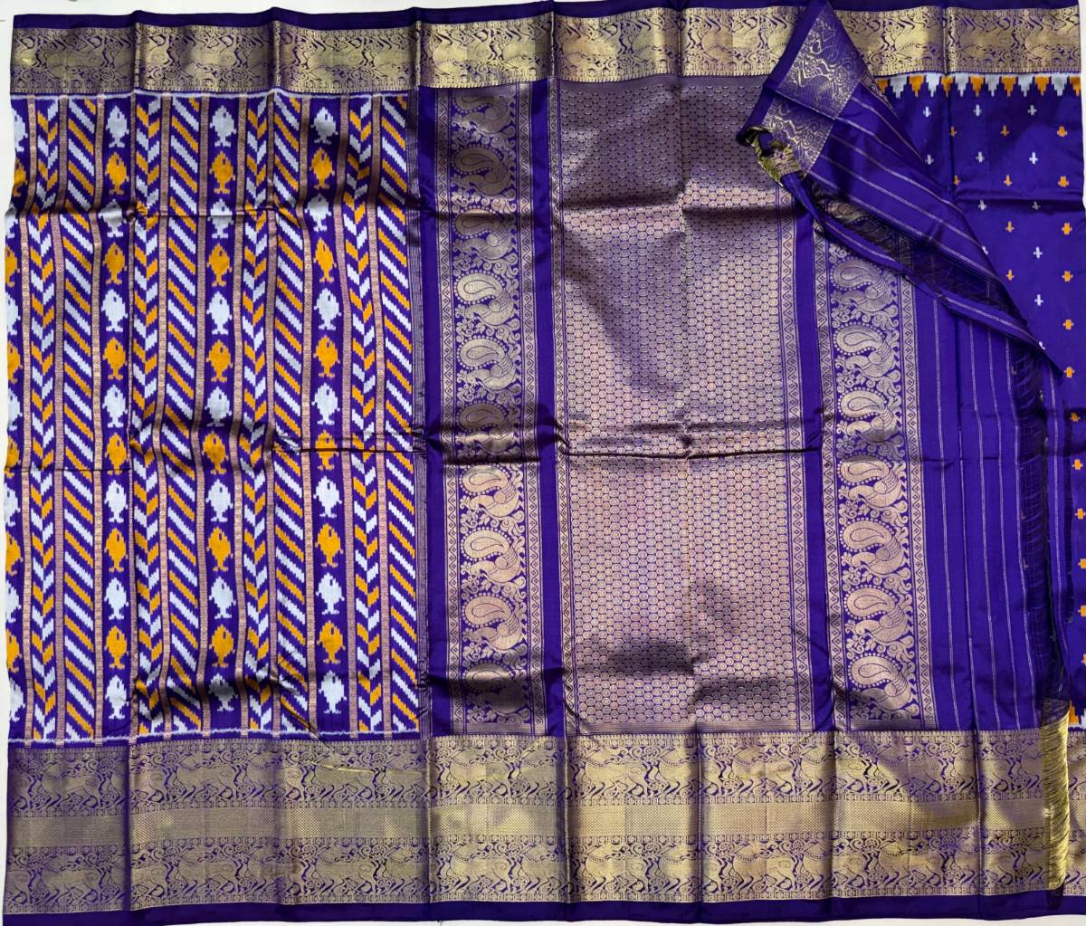 Royal Neel Mango Ikat Kanchi Fusion Saree