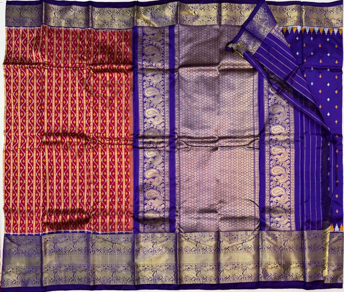 Ruby Banaras Ikat Kanchi Fusion Saree