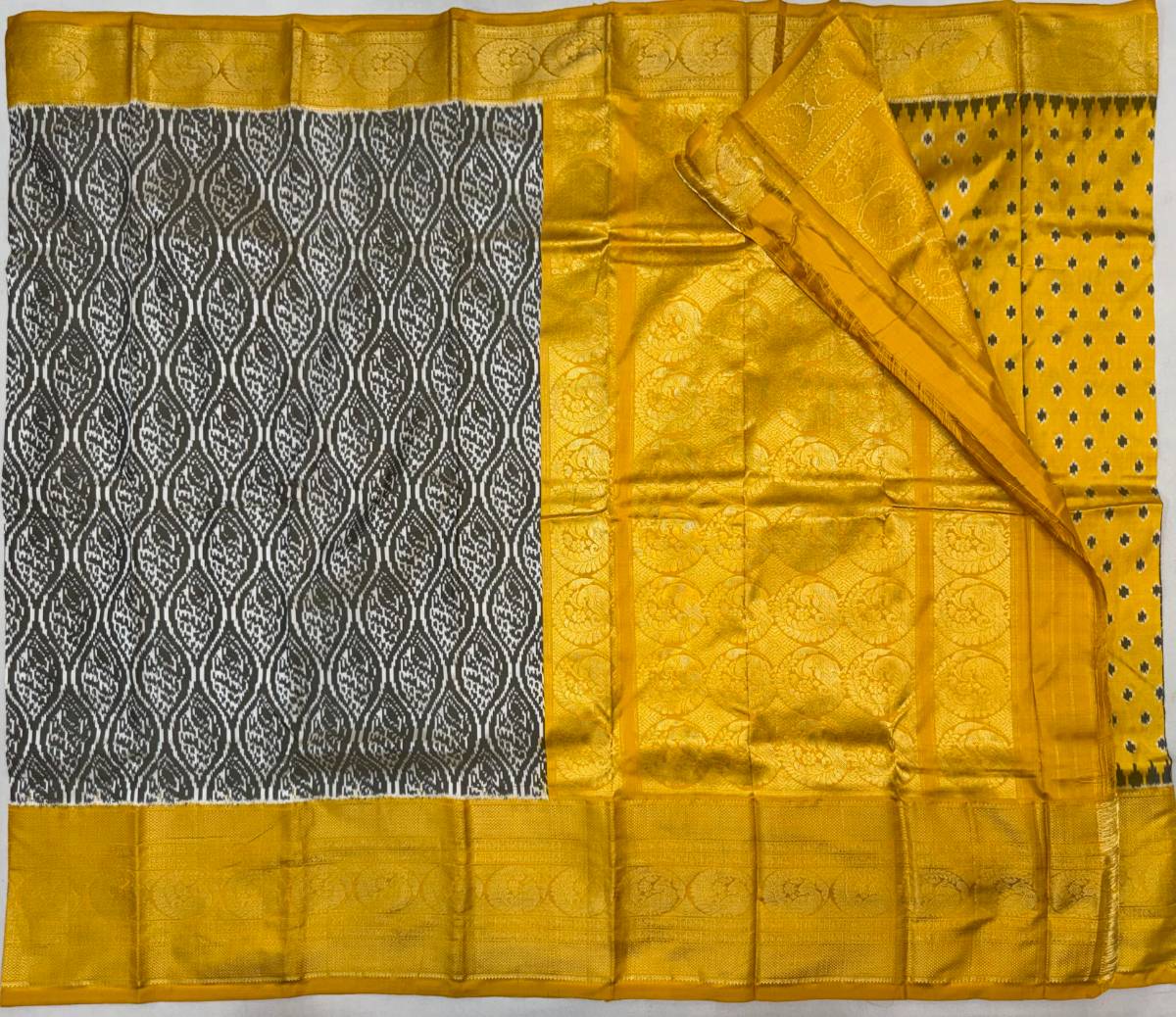 Mustard Vajra Ikat Kanchi Fusion Saree