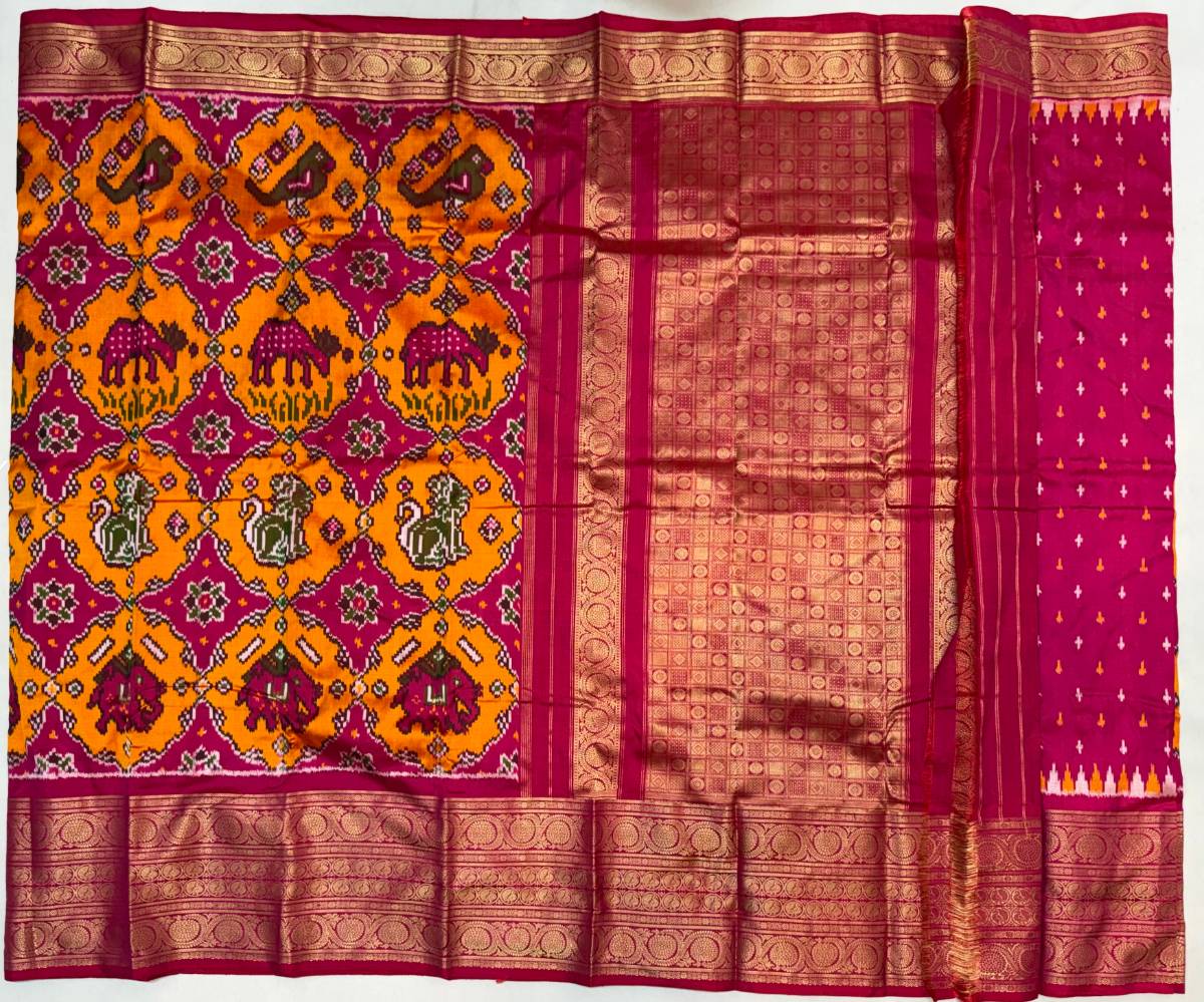 Rani Madthaasu Gaja Ikat Kanchi Fusion Saree