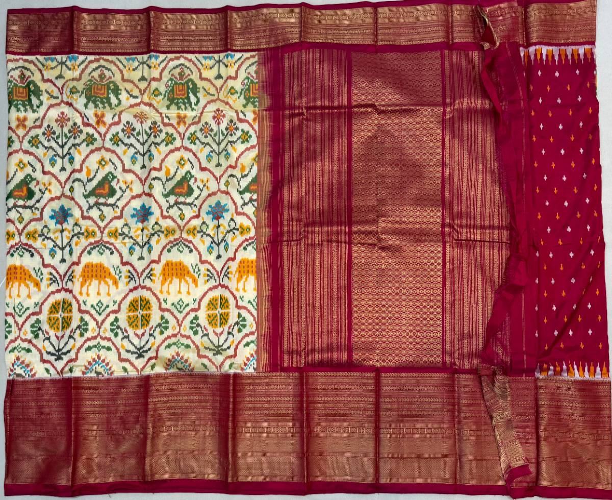 Ivory Madthaasu Vana Ikat Kanchi Fusion Saree