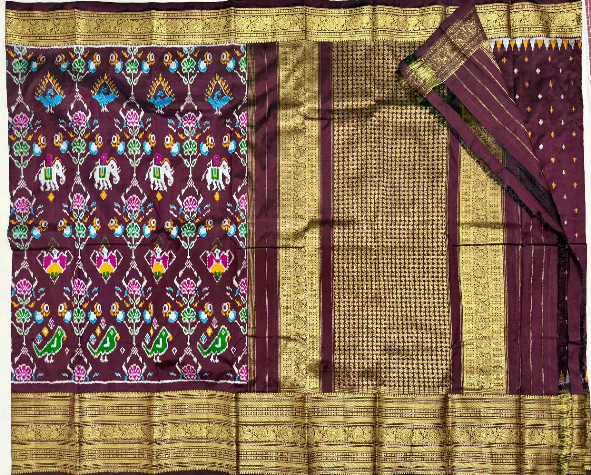 Chocolate Brown Premium ikat Kanchi Fusion 