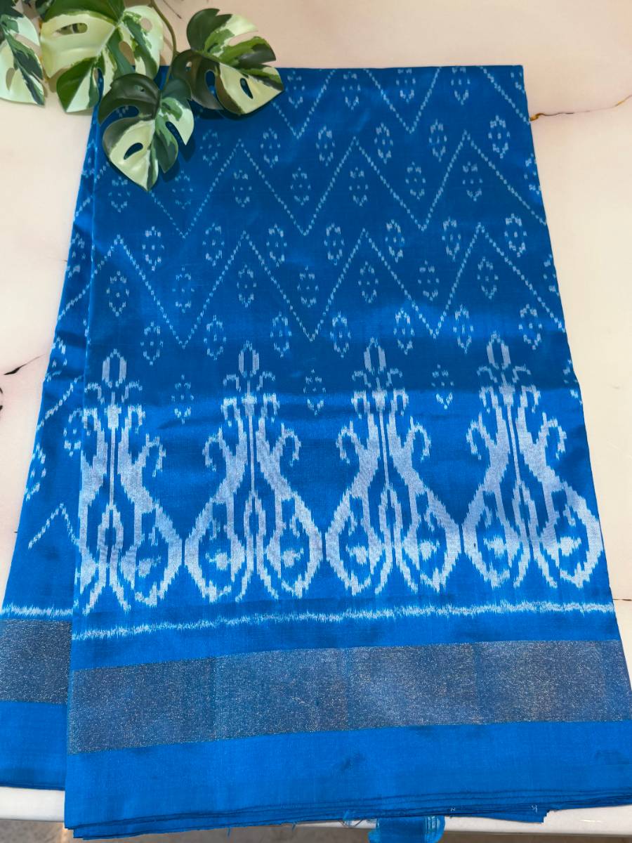Royal Blue Chevron Ikat Silk Saree