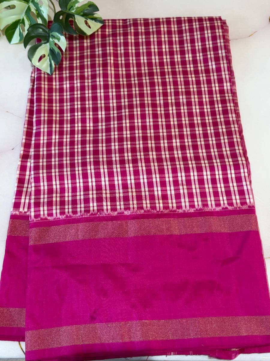 Rani Checks Wave Ikat Silk Saree