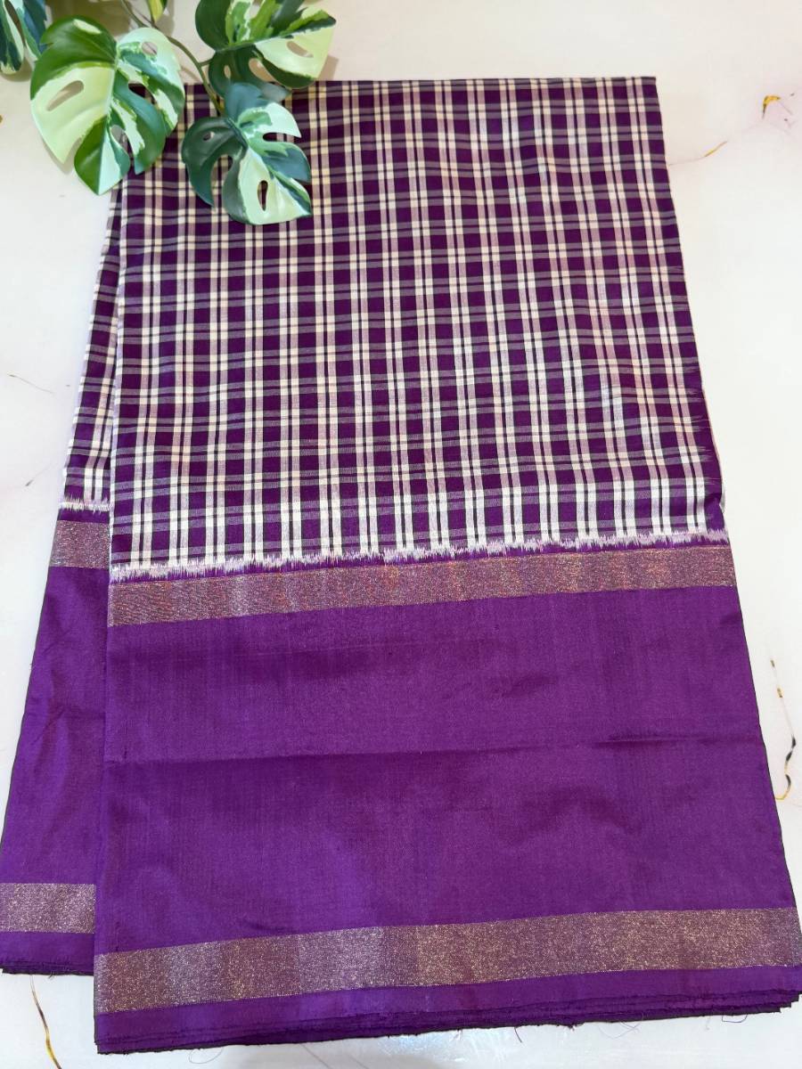 Purple Checks Diamond Ikat Silk Saree