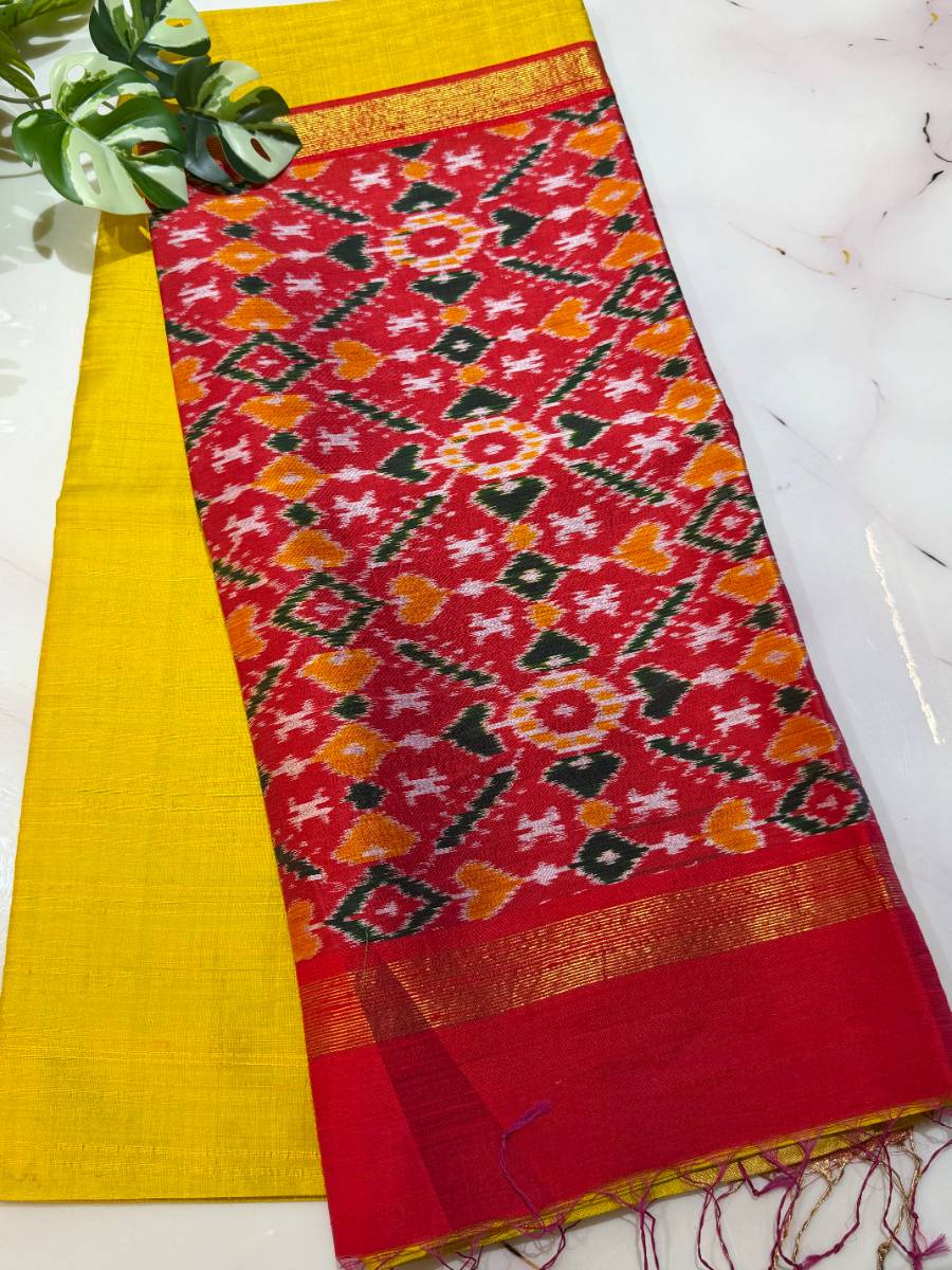 Haldi Kumkum Yellow-Red Ikat Patola Saree