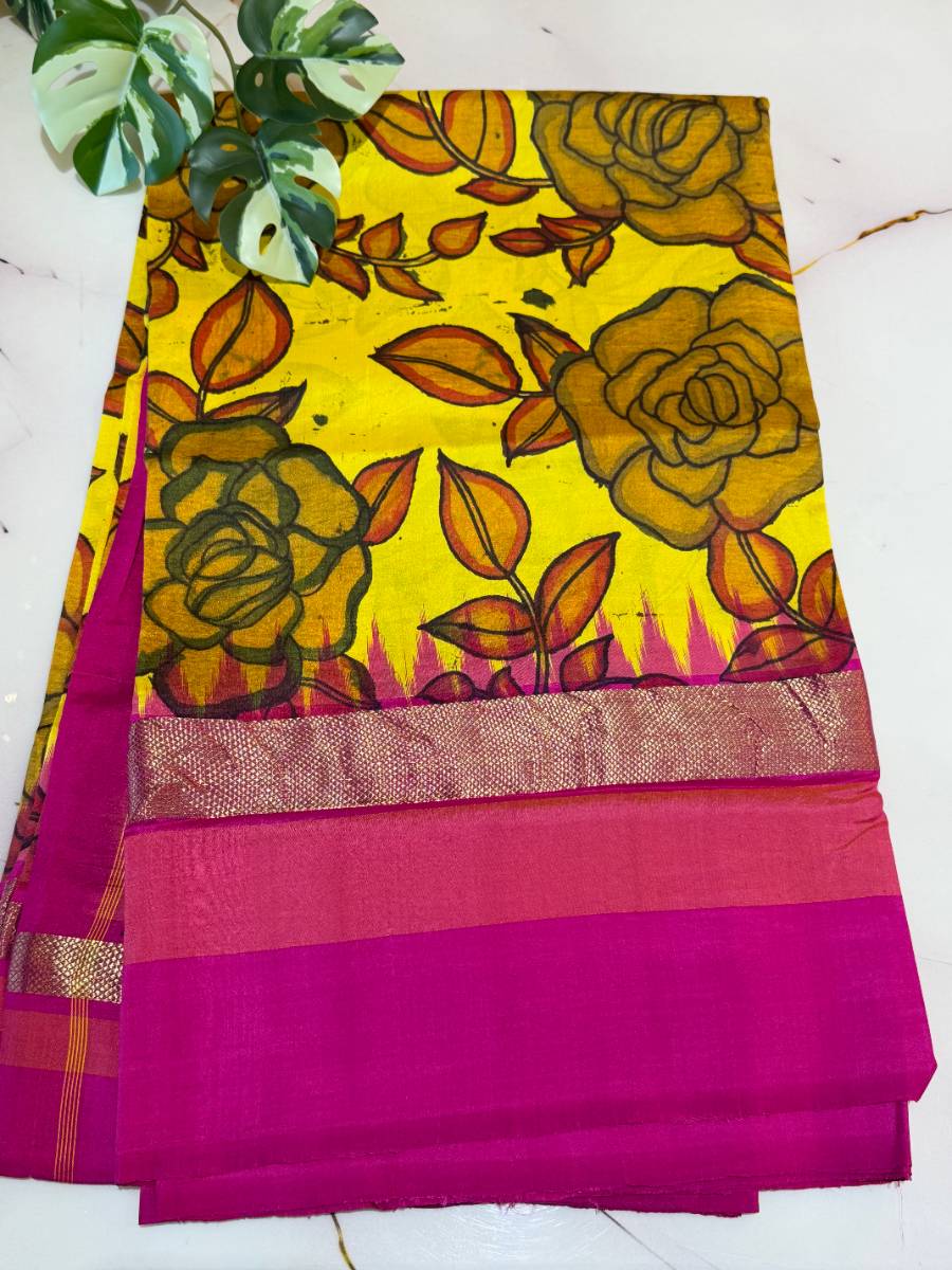 Golden Rose Magenta Kalamkari Ikat