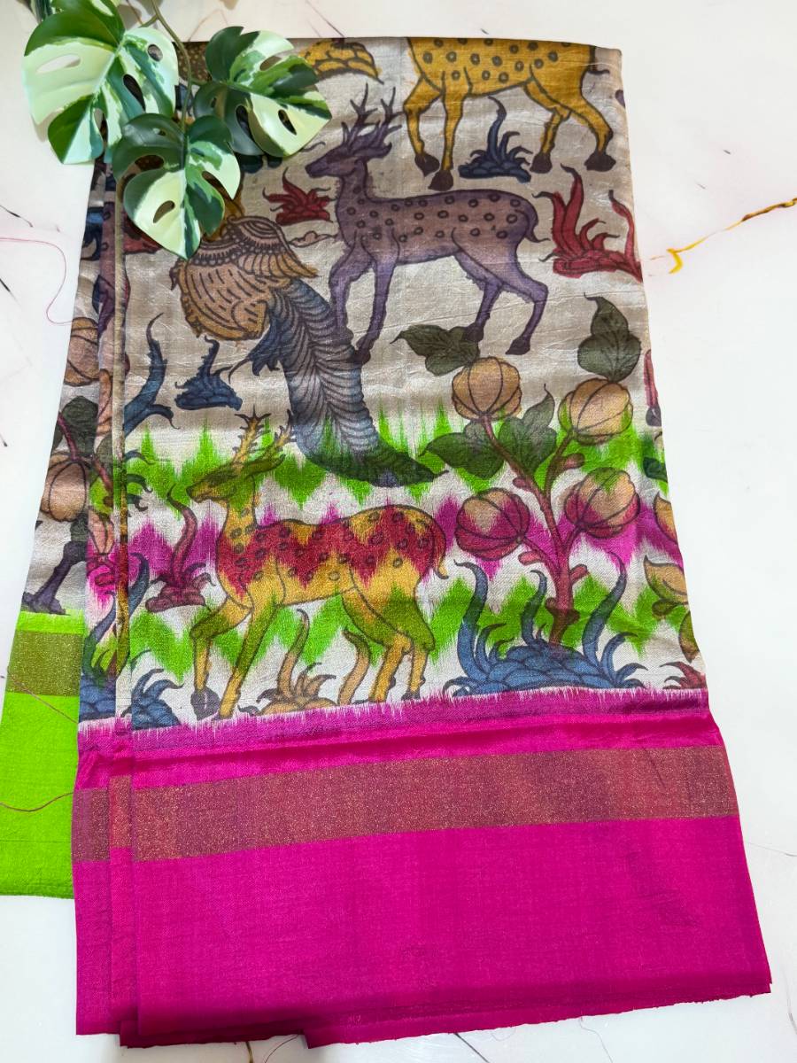 Lime Forest Fuchsia Kalamkari Ikat