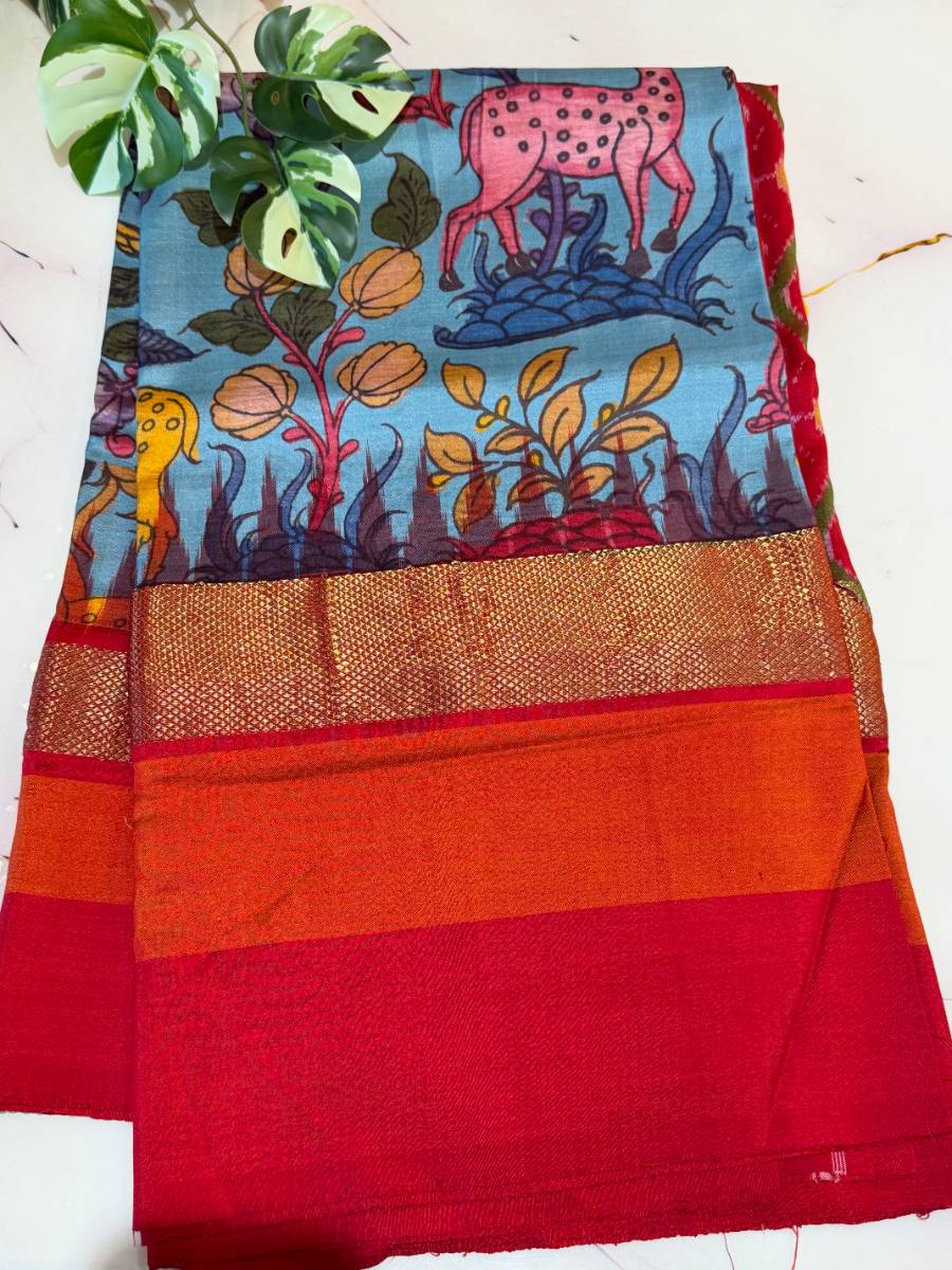 Scarlet Woodland Sky Kalamkari Ikat