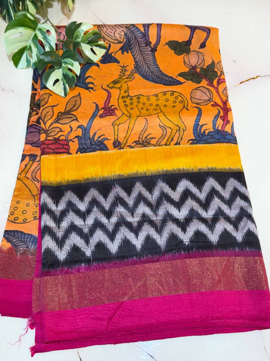 Tangerine Forest Rani Kalamkari Ikat