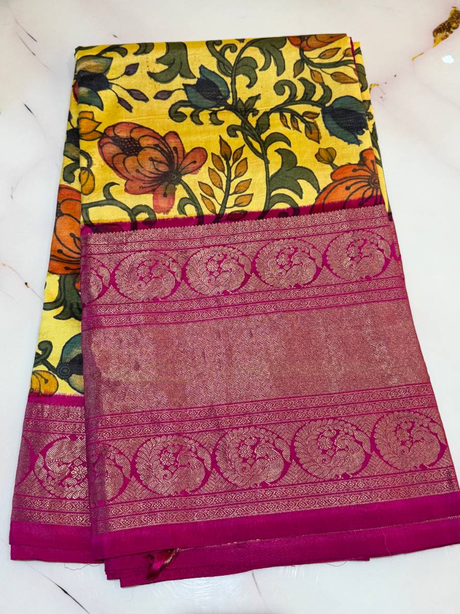 Golden Kanchi Vine Rani Kalamkari Ikat