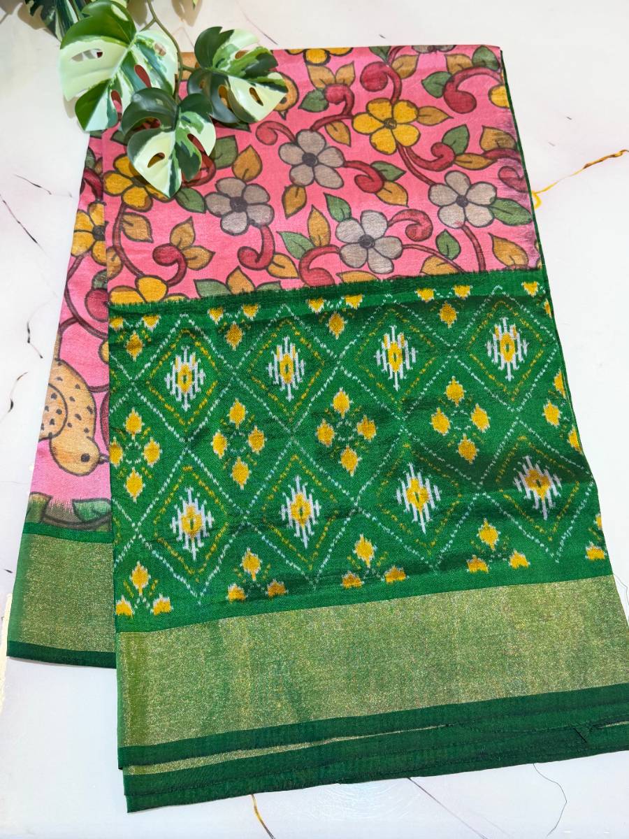 Blush Aviary Emerald Kalamkari Ikat