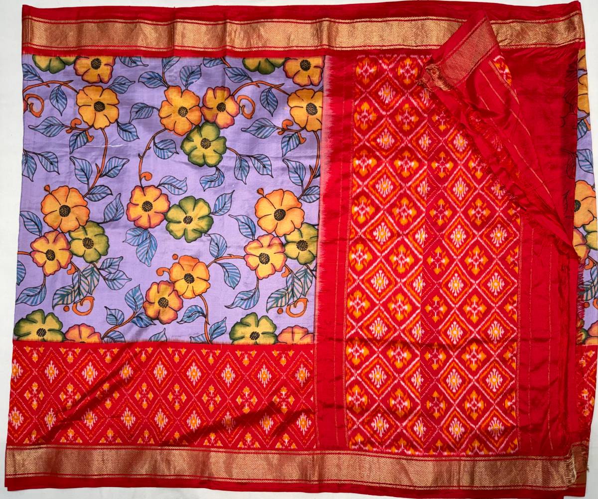 Lilac Bloom Crimson Kalamkari Ikat