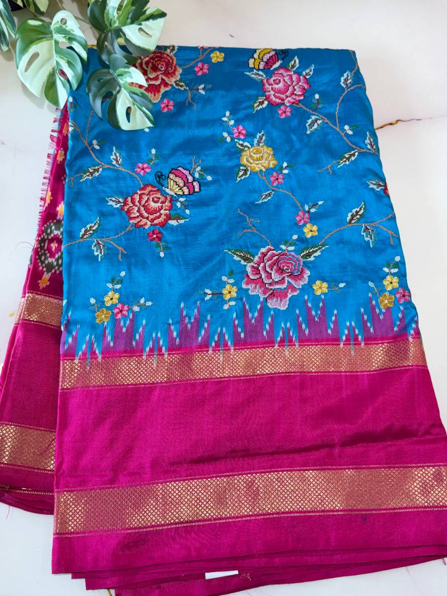 Fuchsia Rose Petit Point Ikat Saree