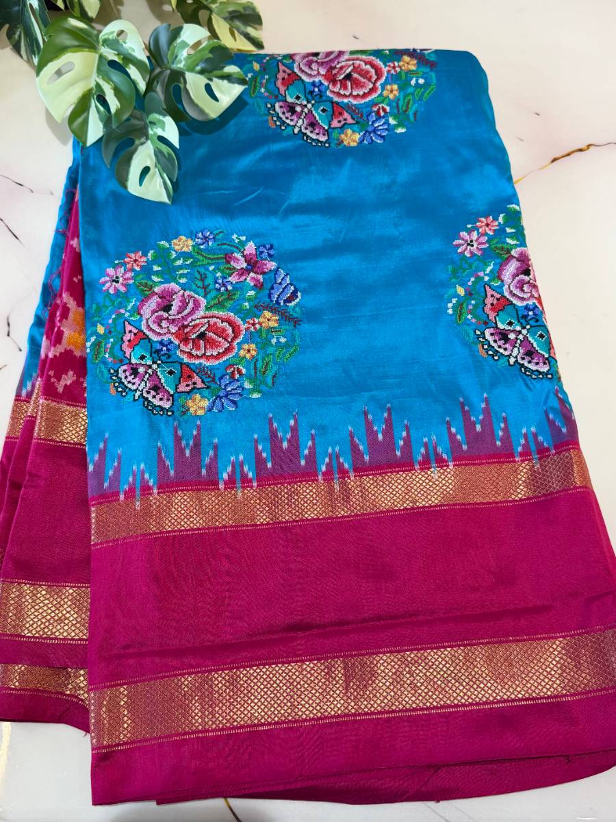 Rani Blue Floral Medallion Saree