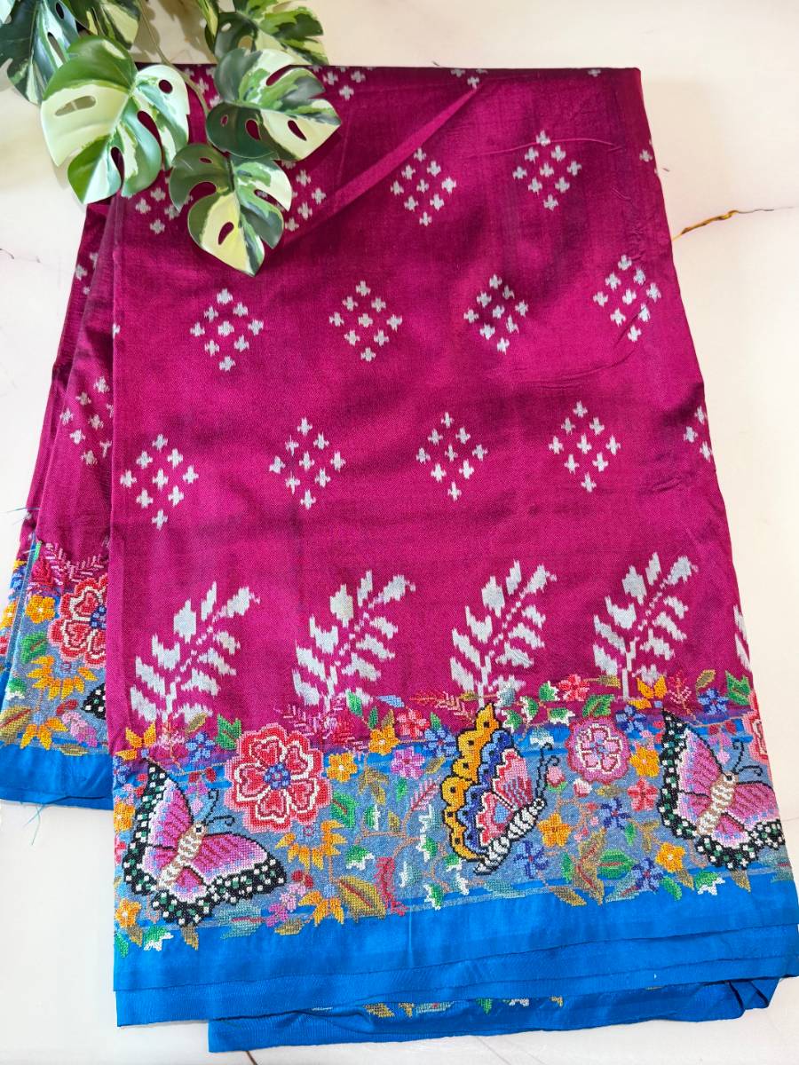 Azure Butterfly Cross-Stitch Saree