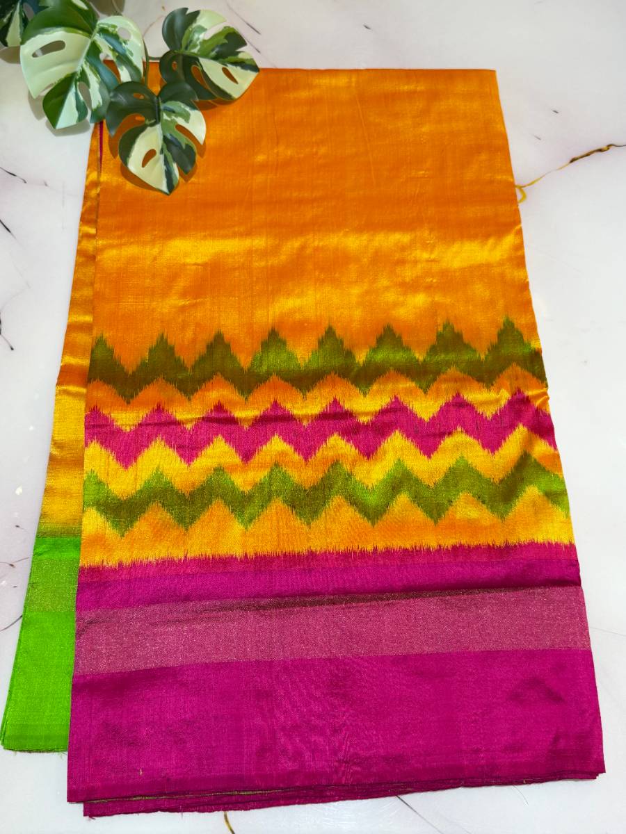 Sunshine Yellow Fuchsia Drop Ikat Silk Saree