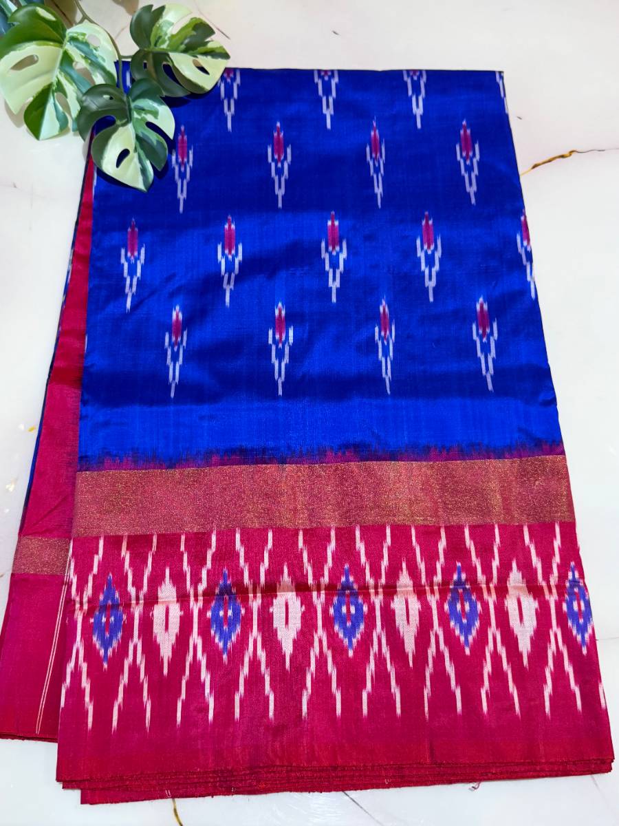 Cobalt Rani Diamond Buta Ikat Silk Saree