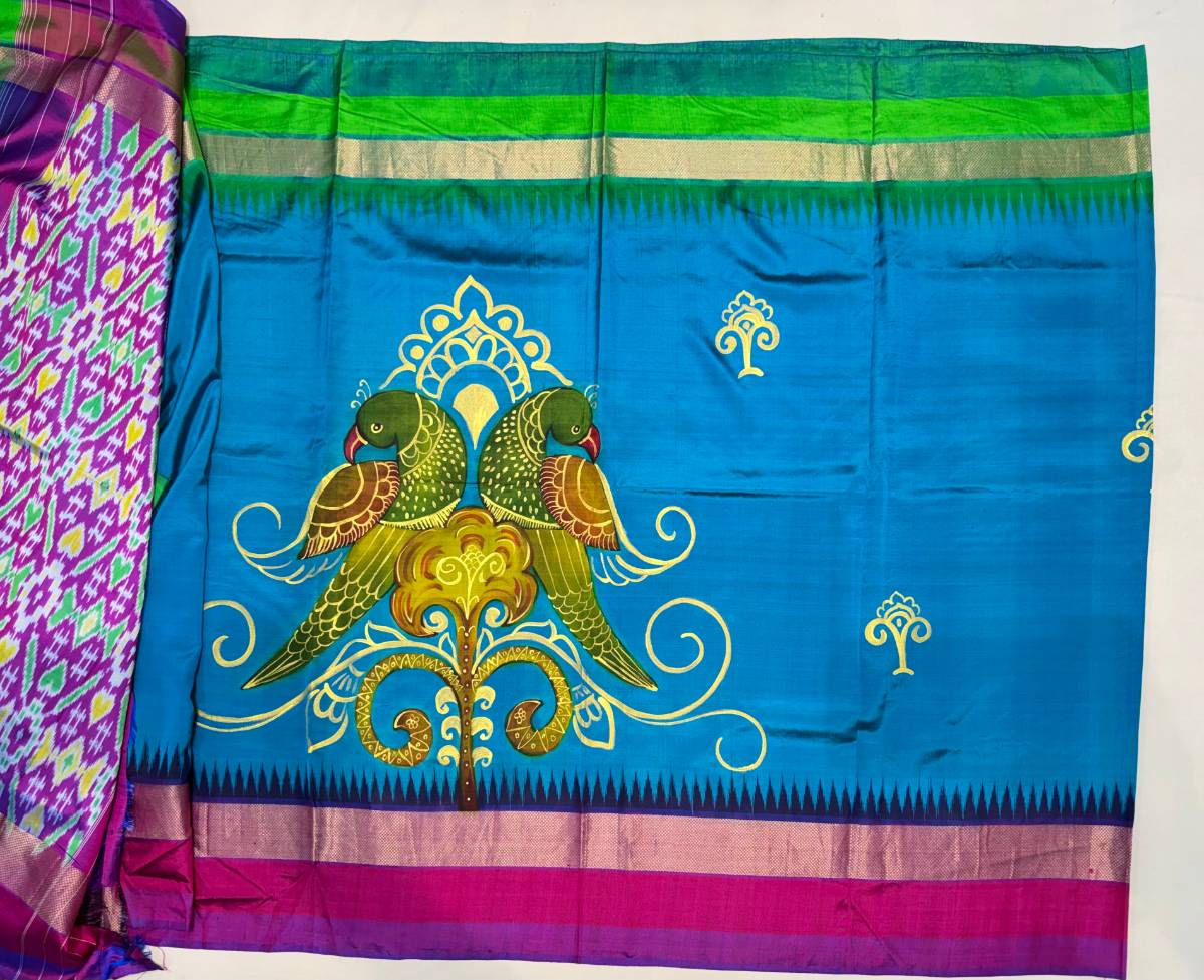 Twin Parrot Tree of Life Silk Saree