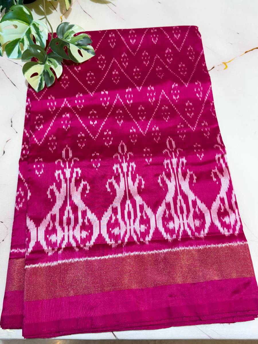 Rani Pink Designer Ikat Silk Saree