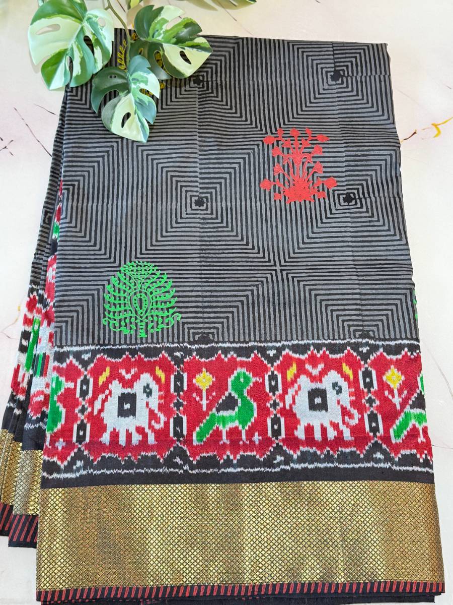 Vasundhara Grey Crimson Ikat Saree
