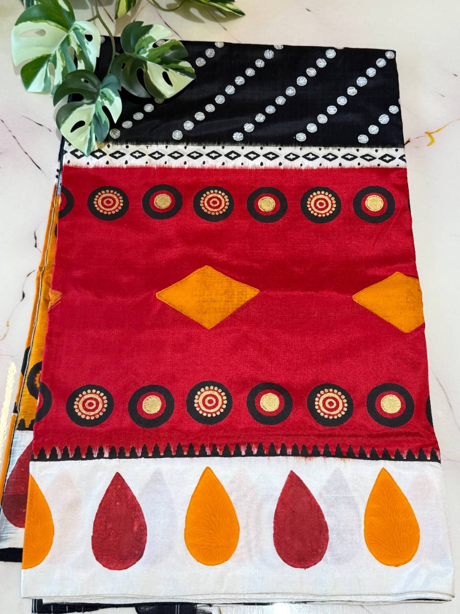 Surmayi Mustard Geometric Ikat Saree