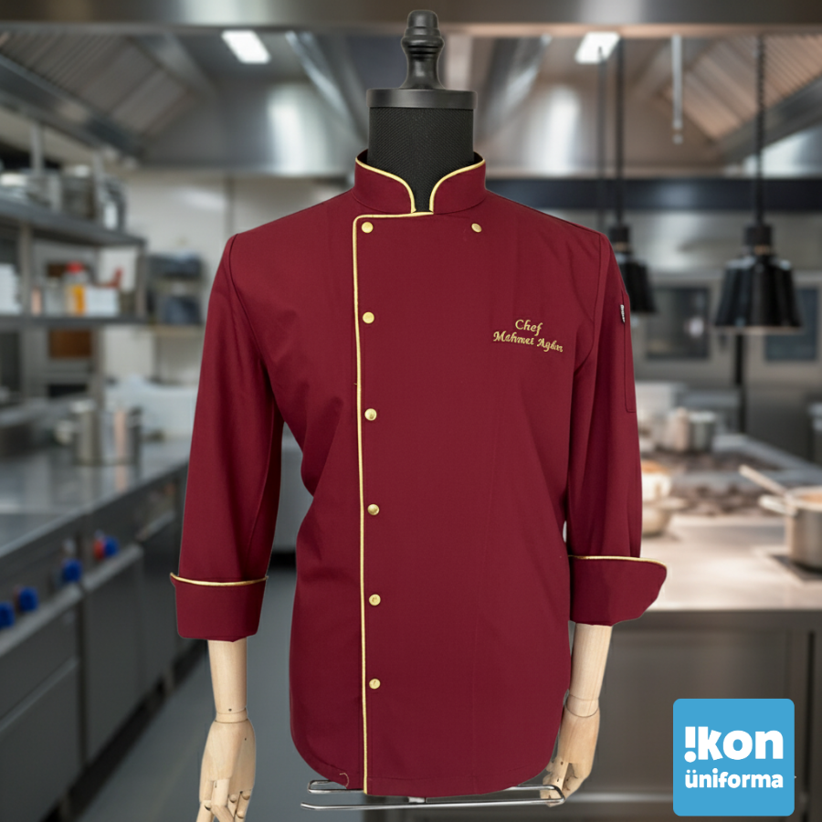 Bordo Likralı Özel Üretim Aşçı Ceketi