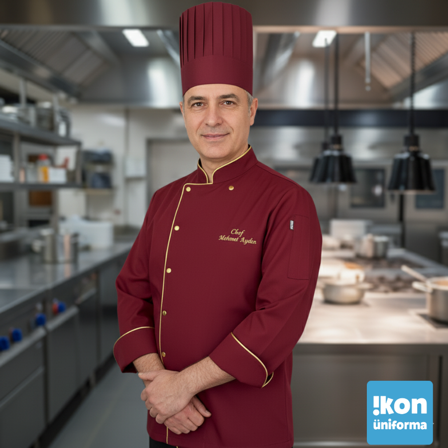 Bordo Likralı Özel Üretim Aşçı Ceketi - Küçük Resim 2