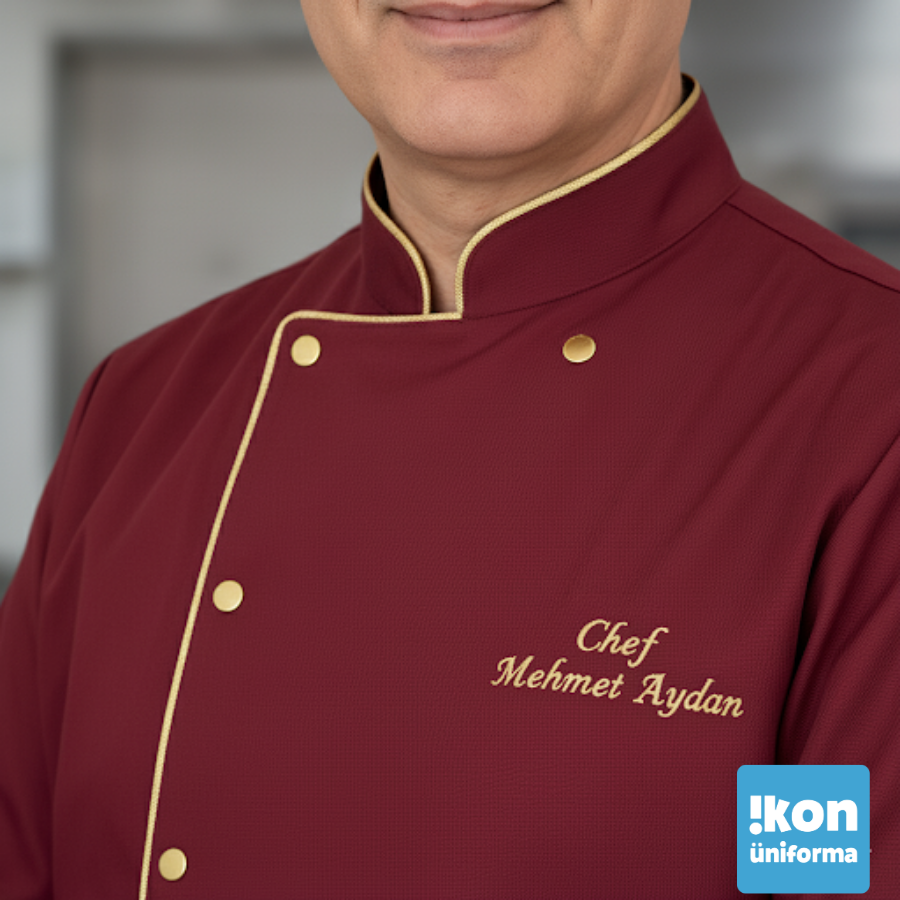 Bordo Likralı Özel Üretim Aşçı Ceketi - Küçük Resim 3