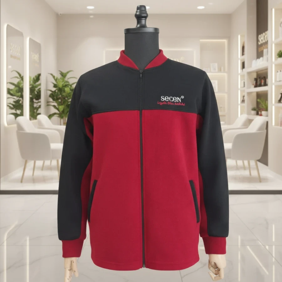 Bordo Siyah Hakim Yaka Polar Ceket - Seçili Resim