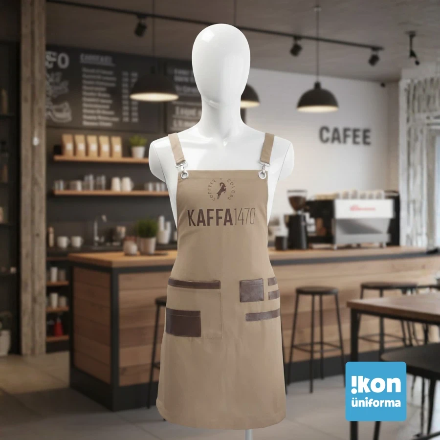 Deri Detaylı Premium Canvas Barista ve Şef Önlüğü
