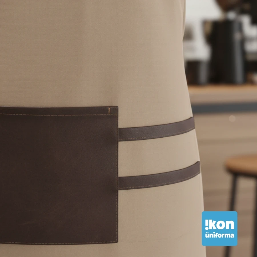 Deri Detaylı Premium Canvas Barista ve Şef Önlüğü - 2