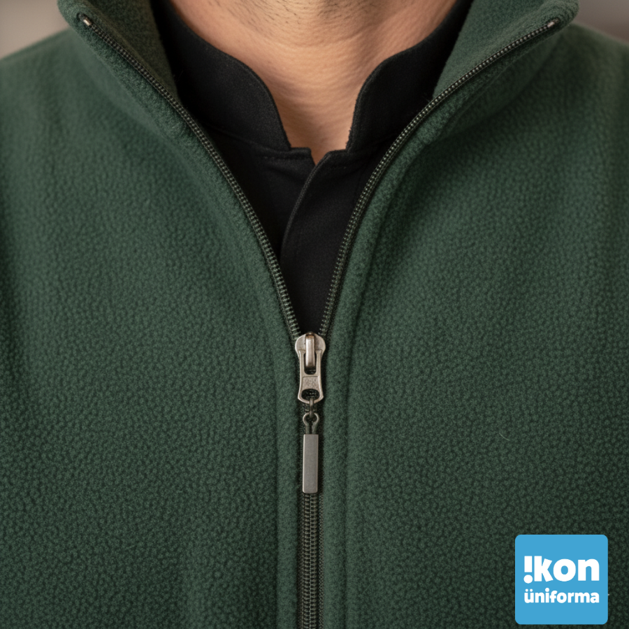 Haki Yeşili Polar Ceket - Küçük Resim 3