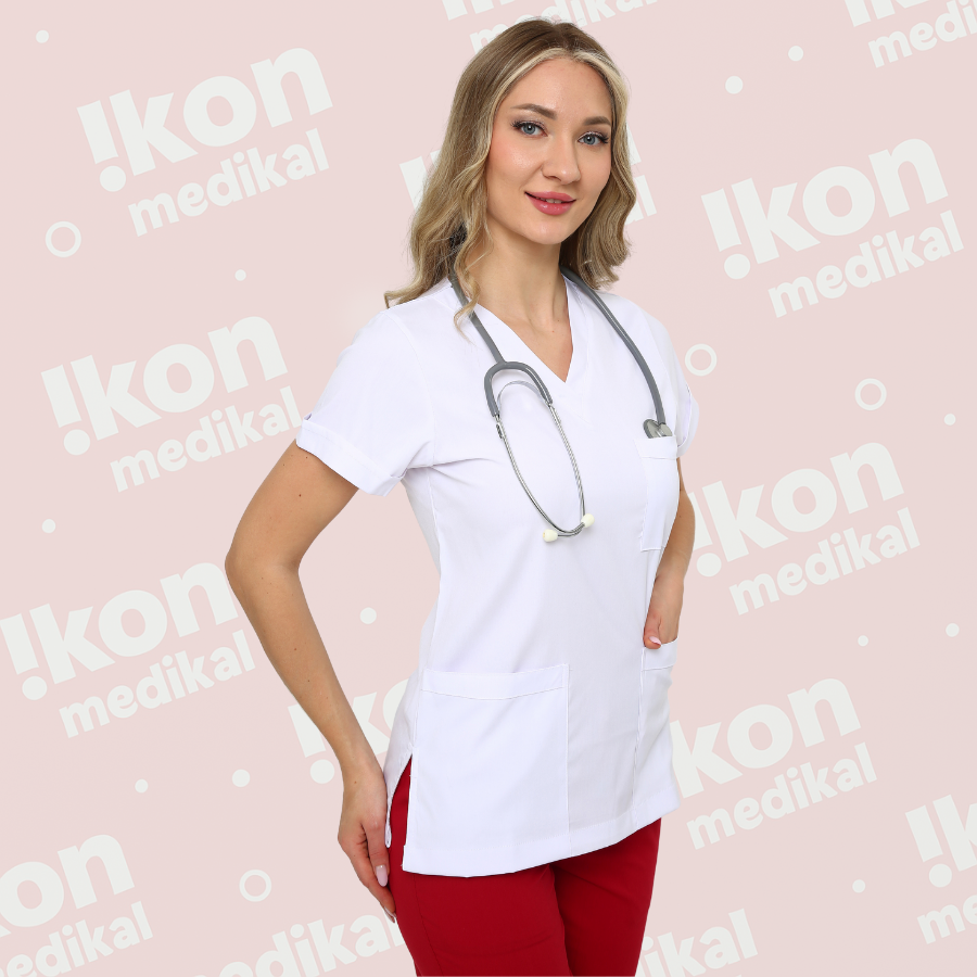 İkon Beyaz Doktor Hemşire Likralı Üst