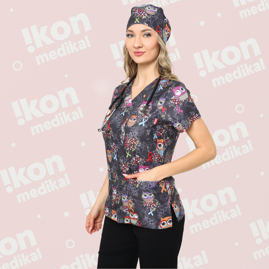 İkon Desenli Doktor Hemşire Üniforma