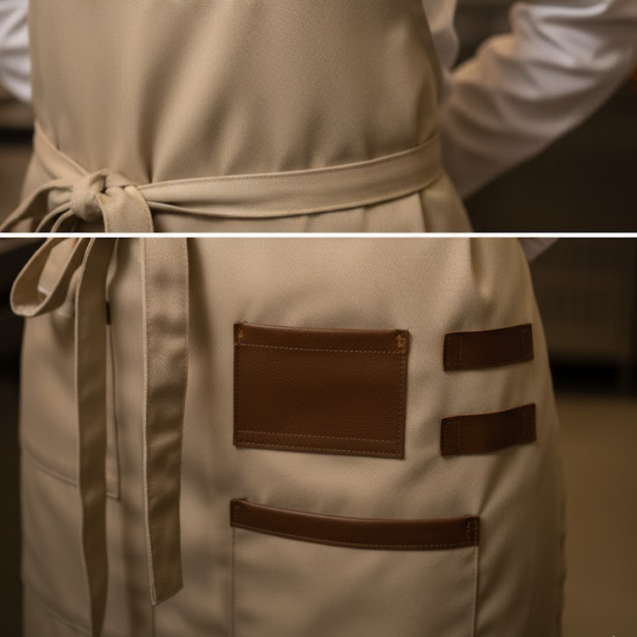 Özel Tasarım Deri Detaylı Barista Ve Servis Önlüğü - 3