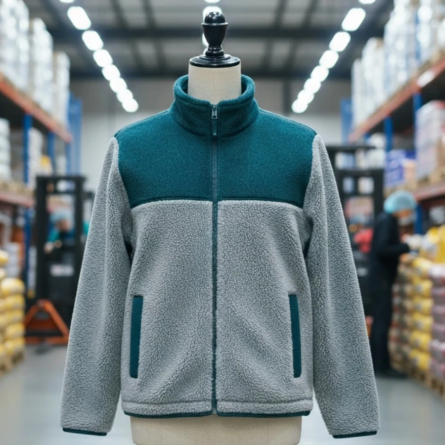 Robalı Polar Ceket Deniz Mavisi Gri - Seçili Resim