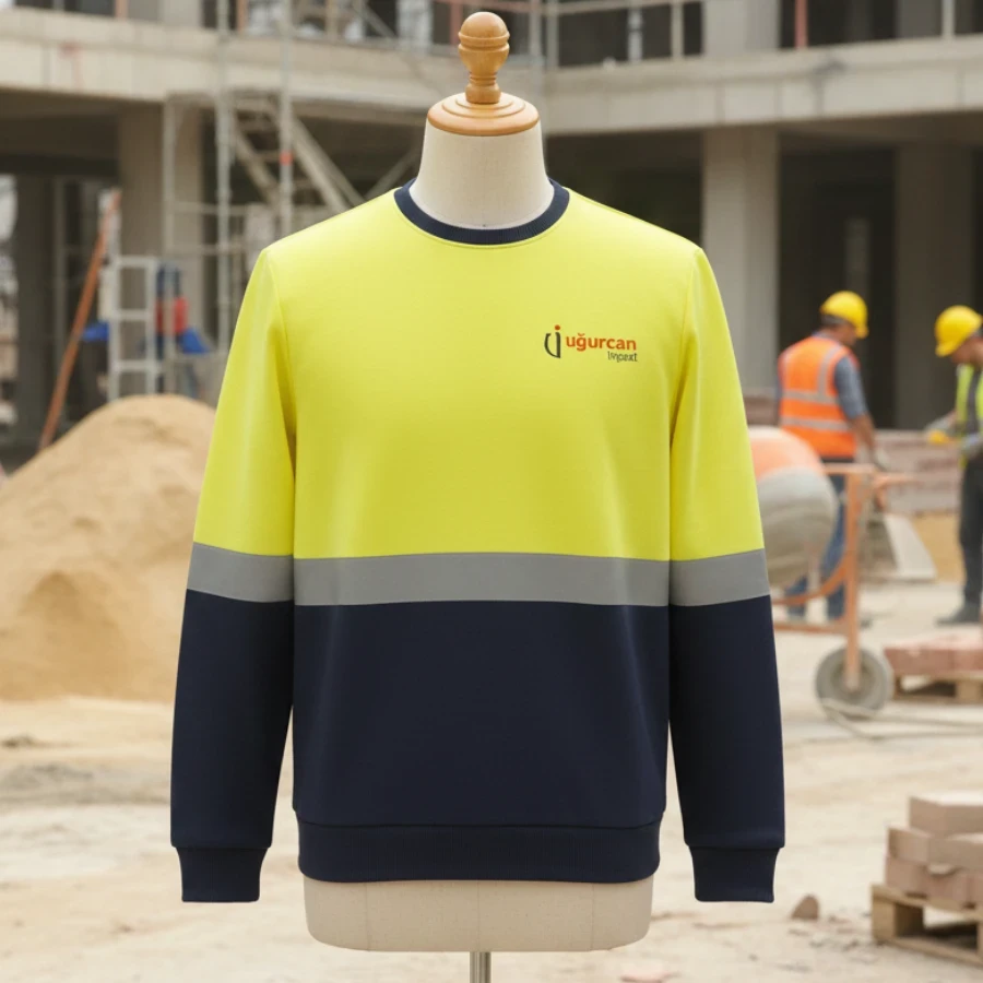 Sarı Detaylı Şardonlu Üç İplik Reflektörlü Sweatshirt