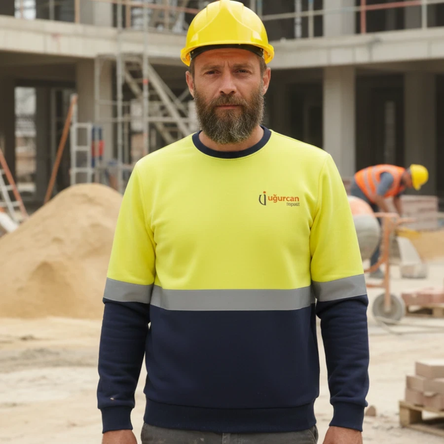 Sarı Detaylı Şardonlu Üç İplik Reflektörlü Sweatshirt - 3