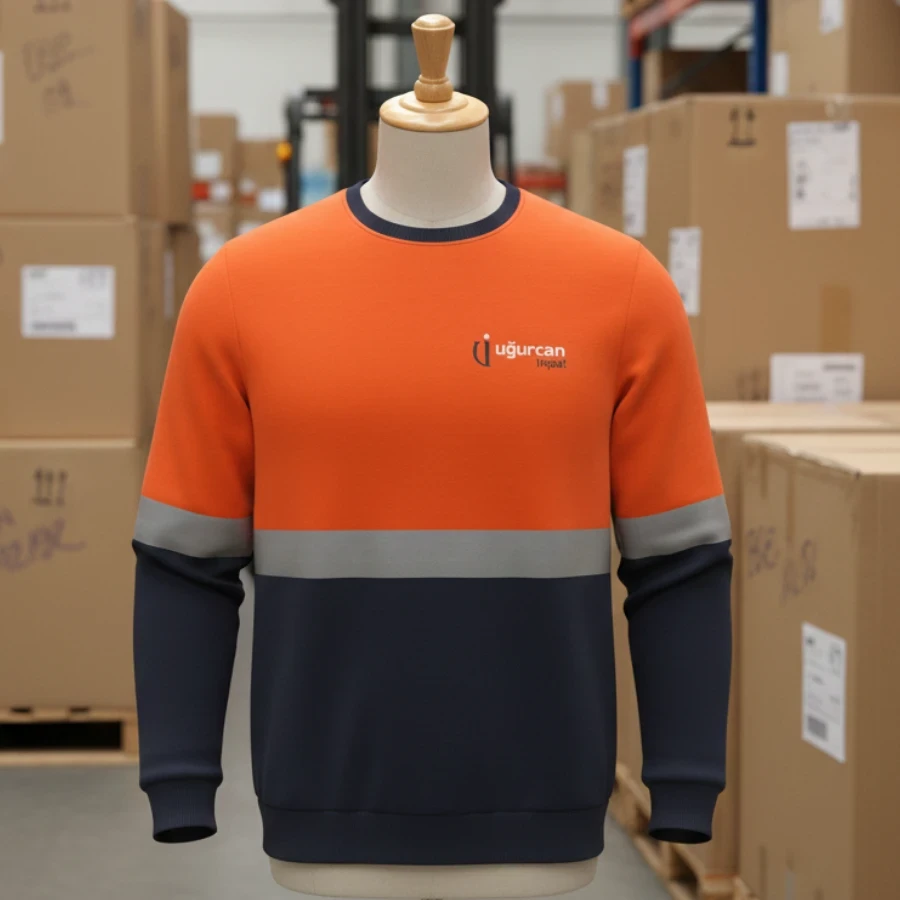 Turuncu Detaylı Şardonlu Üç İplik Reflektörlü Sweatshirt