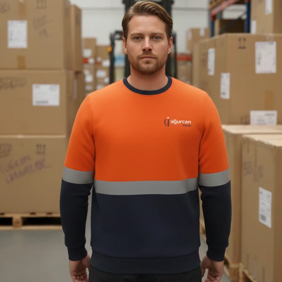 Turuncu Detaylı Şardonlu Üç İplik Reflektörlü Sweatshirt - 2