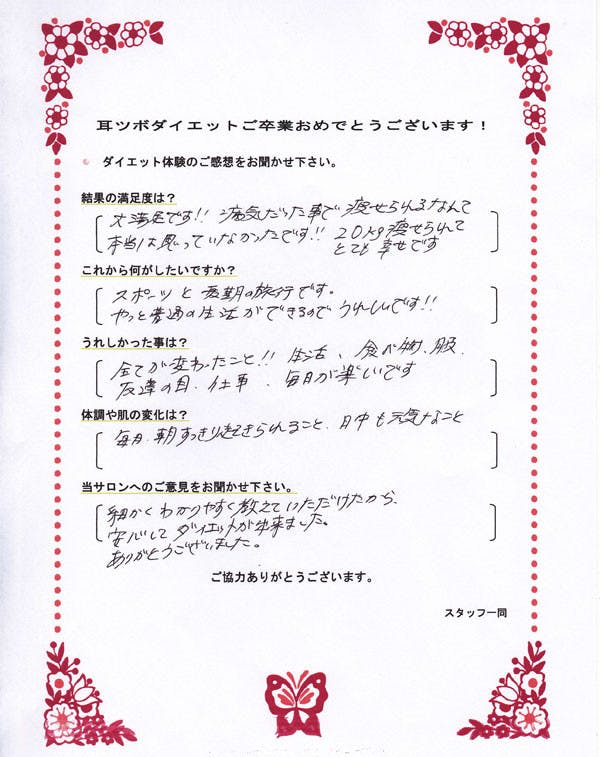 20kg痩せられてとても幸せです。