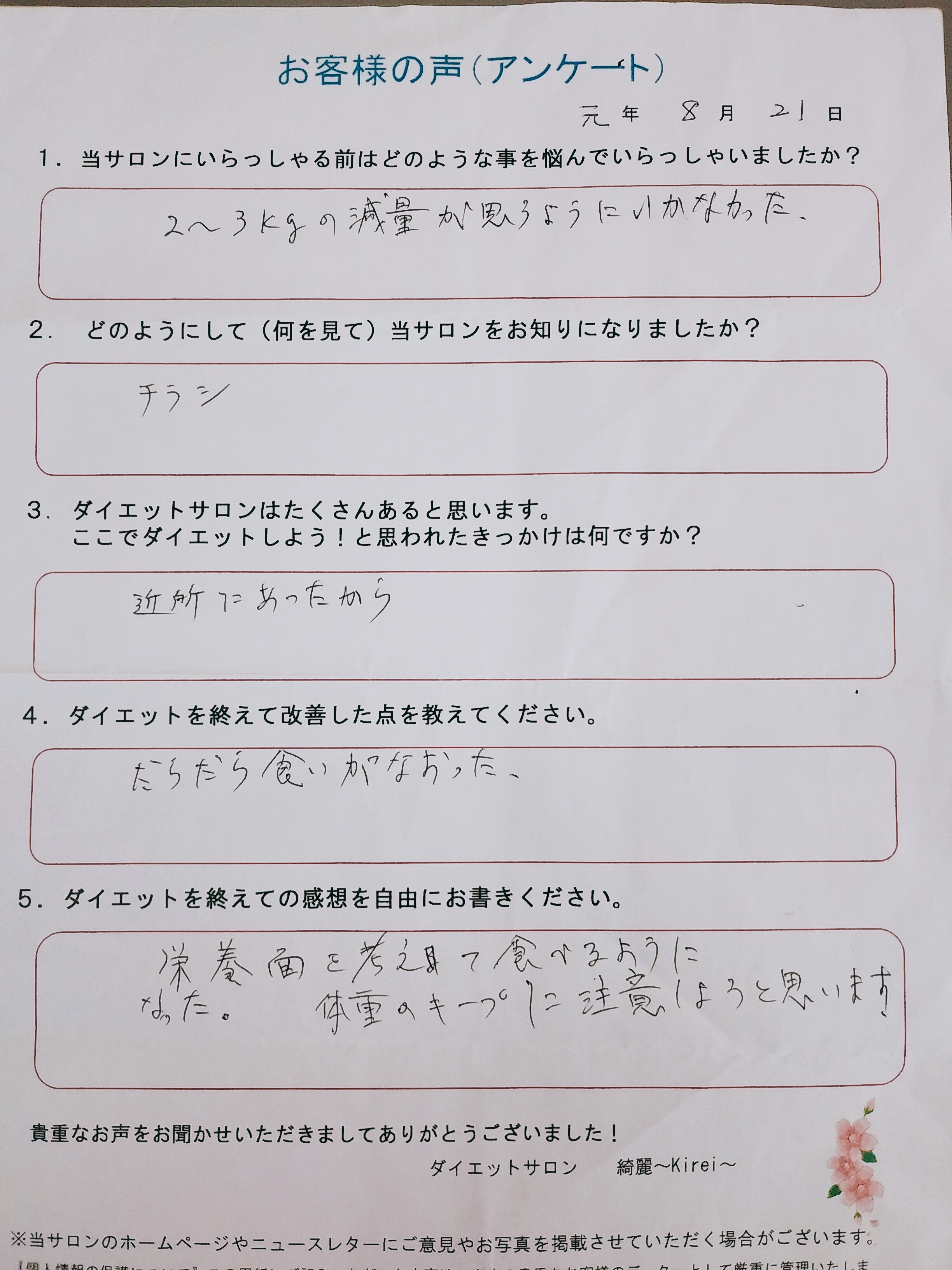 私ひとりでは2kgの減量も出来なかったのに…