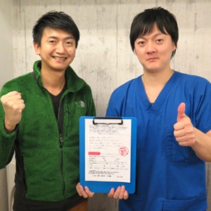 交通事故治療:丁寧な対応、しっかりとした施術でした(コッシー様 36歳 会社員)