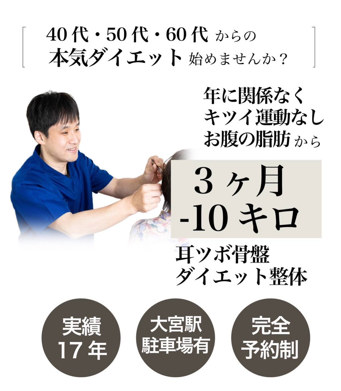 3ヶ月-10キロ目標耳ツボ施術体験+カウンセリング受付中