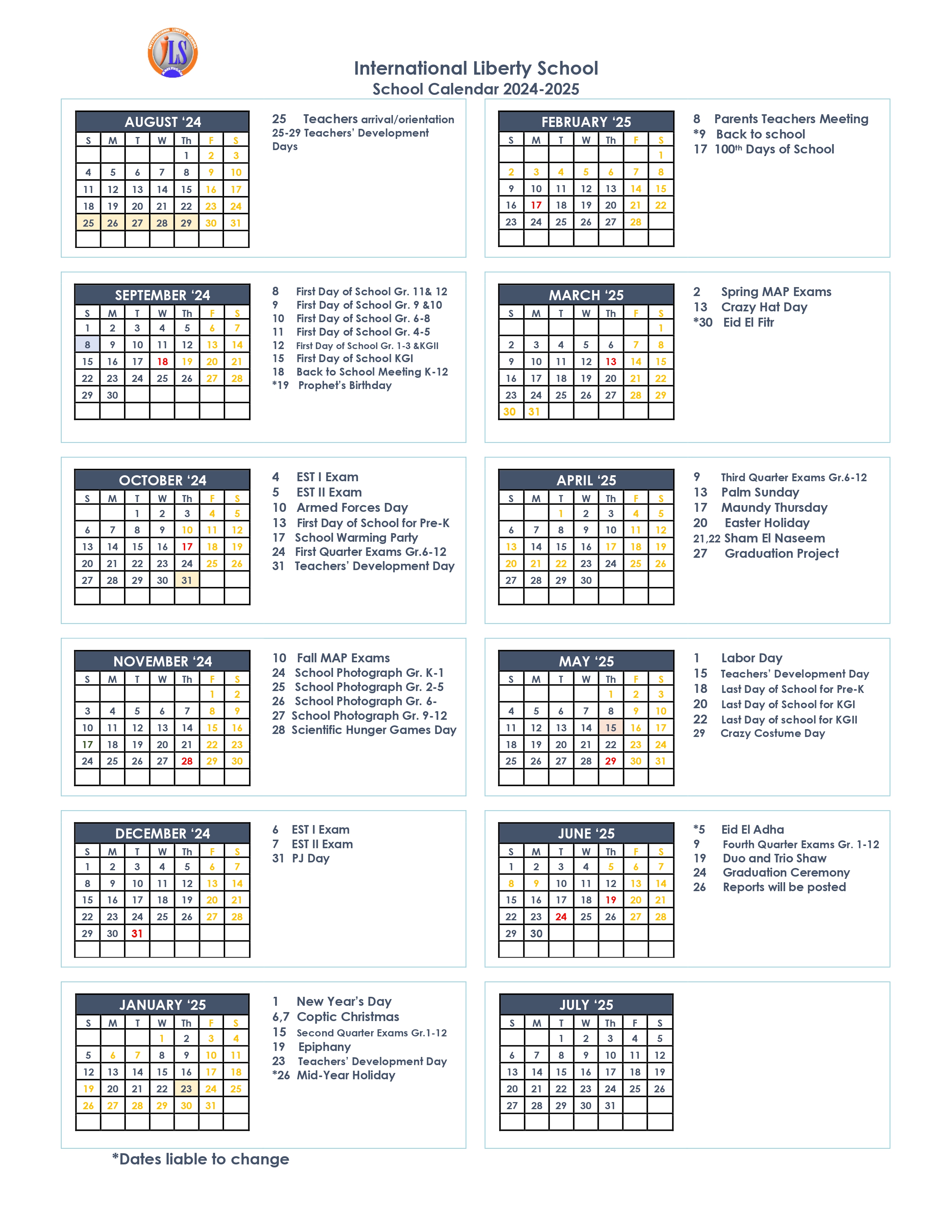 Academic Calendar